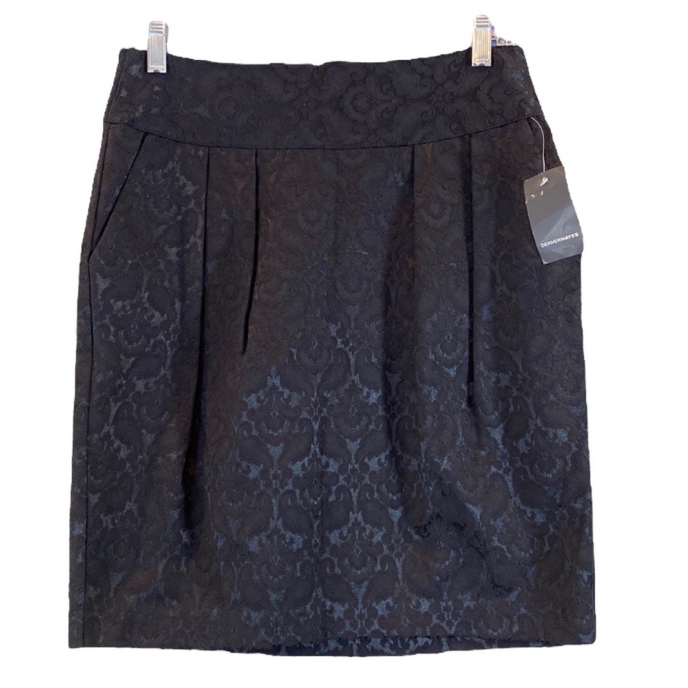 Denver Hayes Black Floral Tapestry Straight Skirt